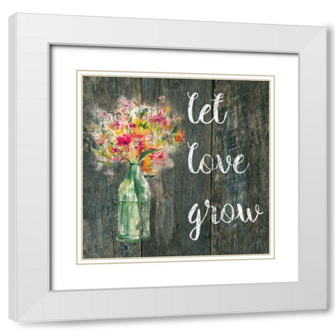 Let Love Grow White Modern Wood Framed Art Print with Double Matting by Robinson, Carol