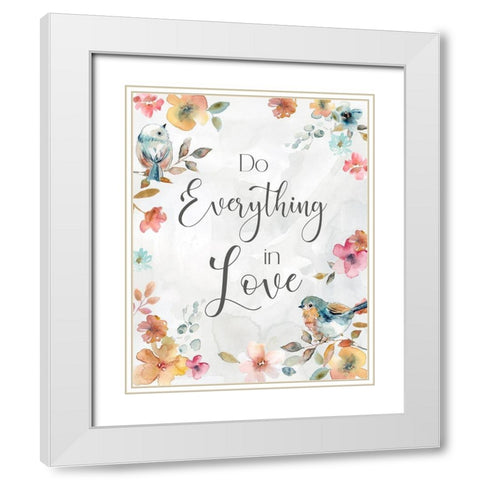 Spring Bird Love White Modern Wood Framed Art Print with Double Matting by Robinson, Carol