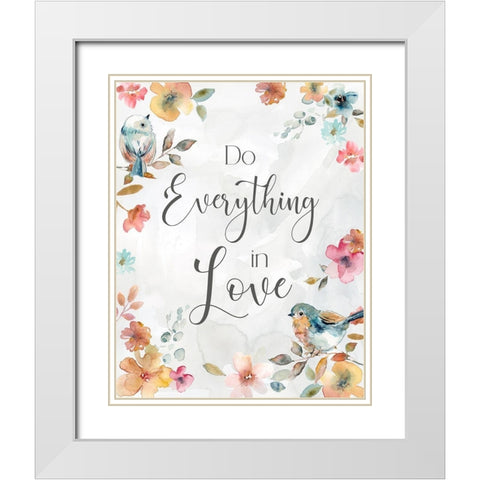 Spring Bird Love White Modern Wood Framed Art Print with Double Matting by Robinson, Carol