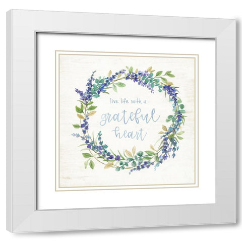 Blue Lavender Wreath White Modern Wood Framed Art Print with Double Matting by Nan