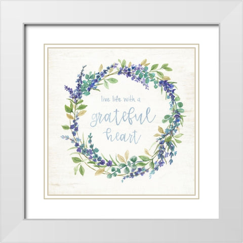 Blue Lavender Wreath White Modern Wood Framed Art Print with Double Matting by Nan