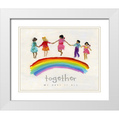 Rainbow Kids Together White Modern Wood Framed Art Print with Double Matting by Swatland, Sally