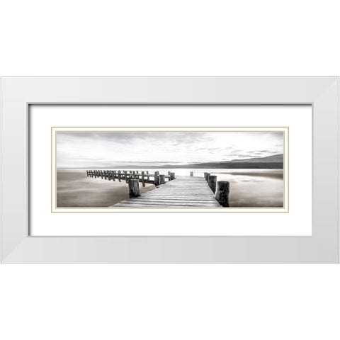 Misty Morning Dock White Modern Wood Framed Art Print with Double Matting by Calascibetta, Mike
