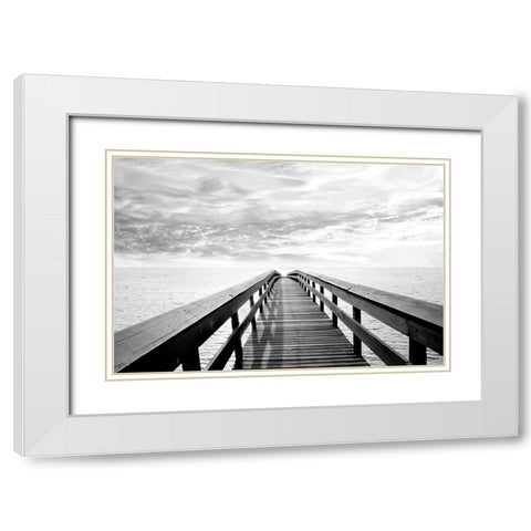 Pier Reflections White Modern Wood Framed Art Print with Double Matting by Carpentieri, Natalie