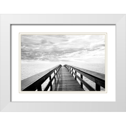 Pier Reflections White Modern Wood Framed Art Print with Double Matting by Carpentieri, Natalie