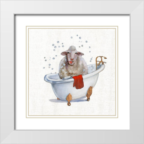 Farm Tub Lamb White Modern Wood Framed Art Print with Double Matting by Brooks, Donna
