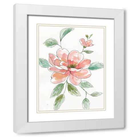 Peony Contour White Modern Wood Framed Art Print with Double Matting by Nan