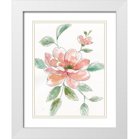 Peony Contour White Modern Wood Framed Art Print with Double Matting by Nan