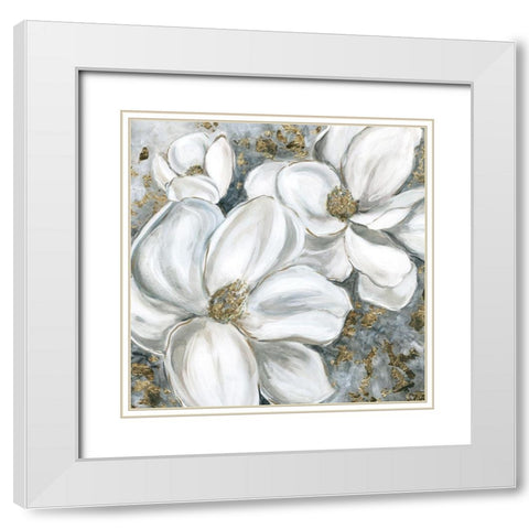 Majestic Magnolias White Modern Wood Framed Art Print with Double Matting by Robinson, Carol