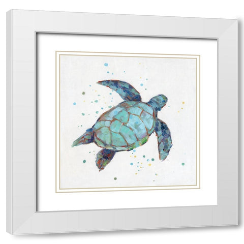 Bubbly Blue Turtle I White Modern Wood Framed Art Print with Double Matting by Swatland, Sally