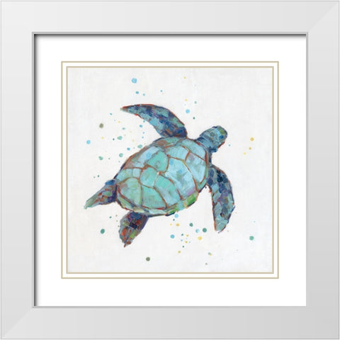 Bubbly Blue Turtle I White Modern Wood Framed Art Print with Double Matting by Swatland, Sally
