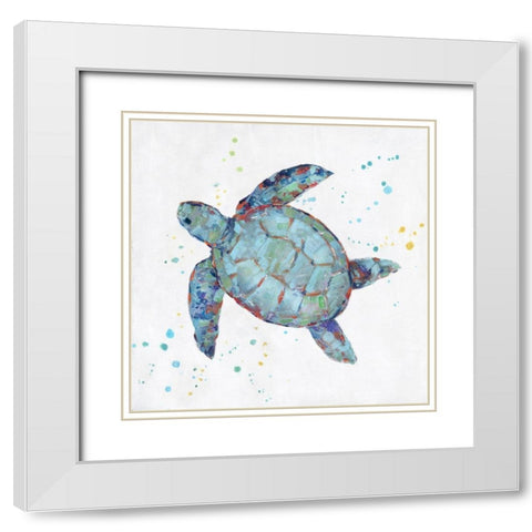 Bubbly Blue Turtle II White Modern Wood Framed Art Print with Double Matting by Swatland, Sally