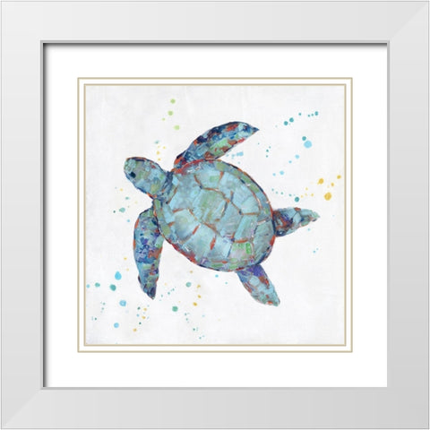 Bubbly Blue Turtle II White Modern Wood Framed Art Print with Double Matting by Swatland, Sally