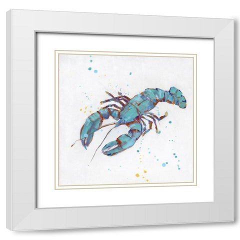 Bubbly Blue Lobster White Modern Wood Framed Art Print with Double Matting by Swatland, Sally