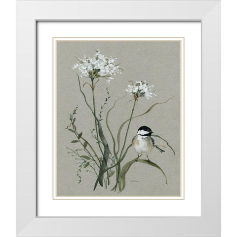 Bouquet of Grace Bird II White Modern Wood Framed Art Print with Double Matting by Robinson, Carol