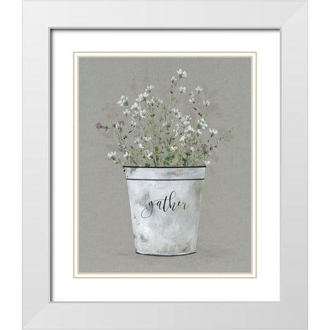 Bouquet of Grace Bucket Gather White Modern Wood Framed Art Print with Double Matting by Robinson, Carol