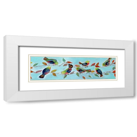 Bitty Birds Hangout White Modern Wood Framed Art Print with Double Matting by Brooks, Donna