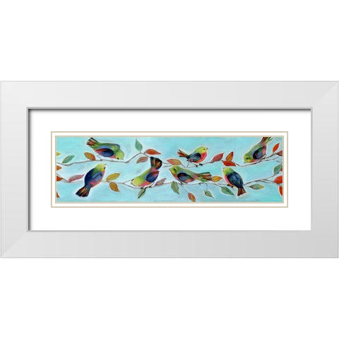 Bitty Birds Hangout White Modern Wood Framed Art Print with Double Matting by Brooks, Donna
