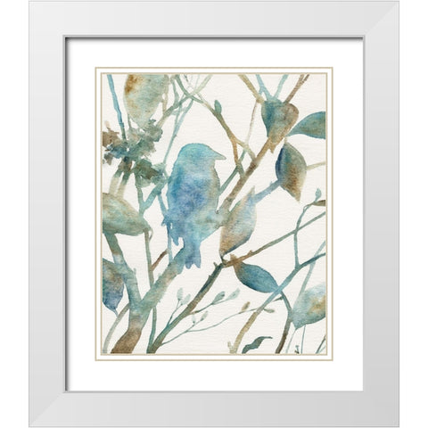 Teal Bluebird Silhouette I White Modern Wood Framed Art Print with Double Matting by Robinson, Carol