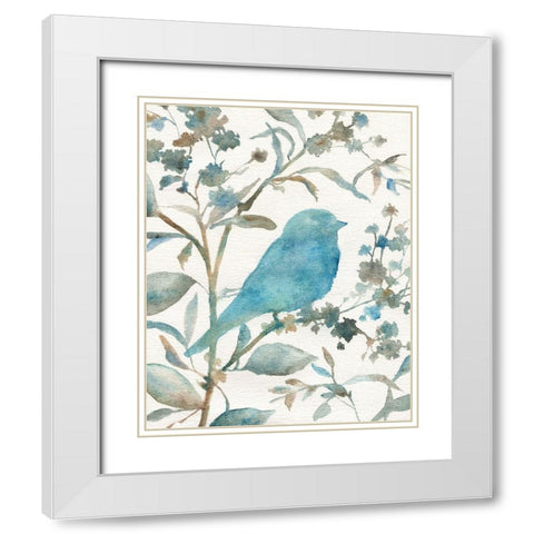 Teal Bluebird Silhouette III White Modern Wood Framed Art Print with Double Matting by Robinson, Carol