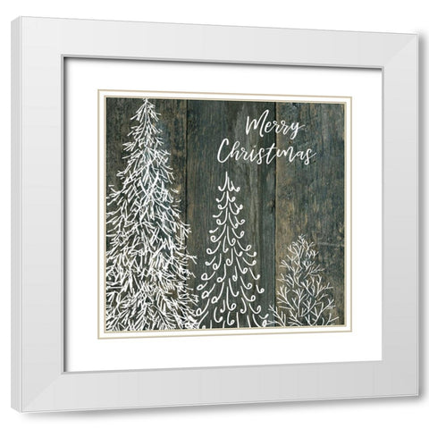 Merry Christmas Trees White Modern Wood Framed Art Print with Double Matting by Robinson, Carol