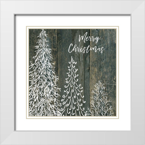 Merry Christmas Trees White Modern Wood Framed Art Print with Double Matting by Robinson, Carol