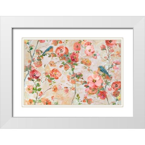 Bluebirds and Blossoms White Modern Wood Framed Art Print with Double Matting by Swatland, Sally