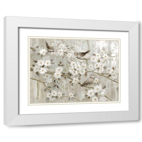 Neutral Spring Birds White Modern Wood Framed Art Print with Double Matting by Nan