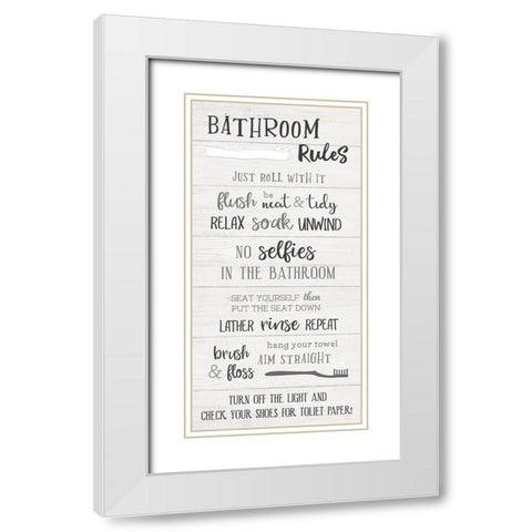 Bathroom Rules White Modern Wood Framed Art Print with Double Matting by Carpentieri, Natalie