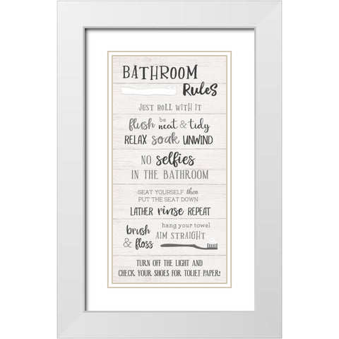 Bathroom Rules White Modern Wood Framed Art Print with Double Matting by Carpentieri, Natalie