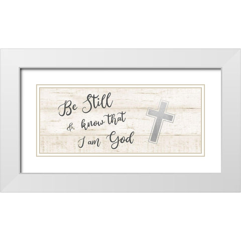 Be Still Cross White Modern Wood Framed Art Print with Double Matting by CAD Designs