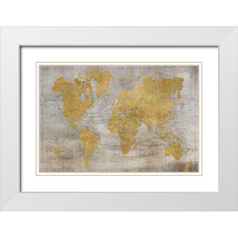 Golden World White Modern Wood Framed Art Print with Double Matting by Jill, Susan