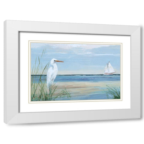 Summer Heron White Modern Wood Framed Art Print with Double Matting by Swatland, Sally