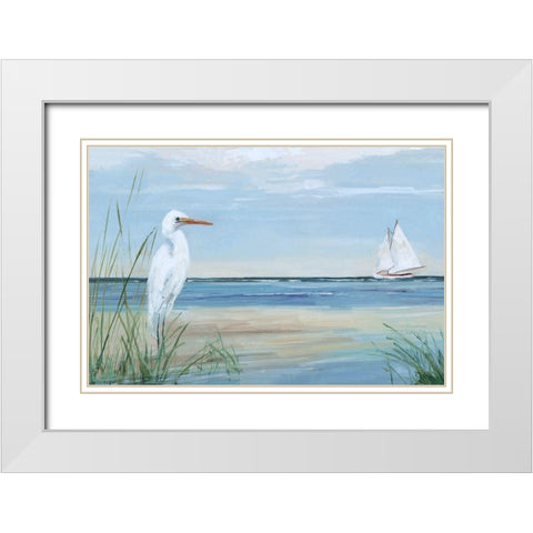 Summer Heron White Modern Wood Framed Art Print with Double Matting by Swatland, Sally