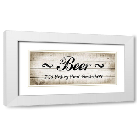 Beer Happy Hour White Modern Wood Framed Art Print with Double Matting by CAD Designs