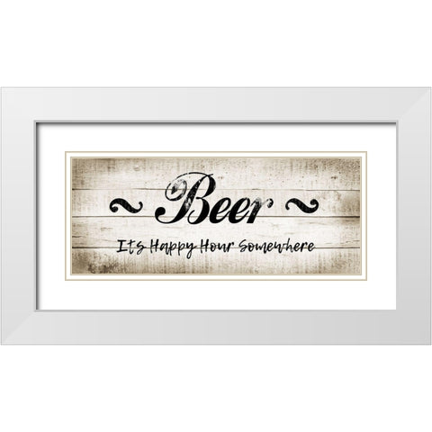Beer Happy Hour White Modern Wood Framed Art Print with Double Matting by CAD Designs