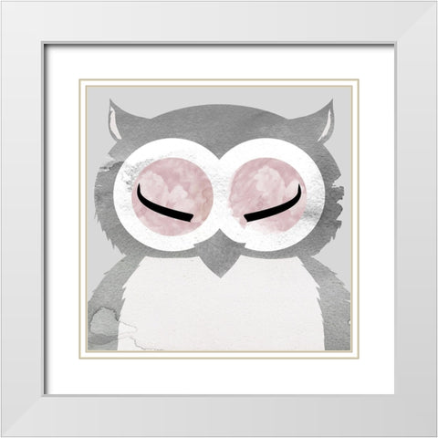 Owl White Modern Wood Framed Art Print with Double Matting by Santiago, Daniela