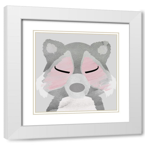 Raccoon White Modern Wood Framed Art Print with Double Matting by Santiago, Daniela