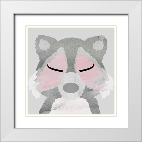 Raccoon White Modern Wood Framed Art Print with Double Matting by Santiago, Daniela