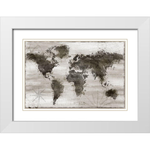 Travel Map White Modern Wood Framed Art Print with Double Matting by Carpentieri, Natalie