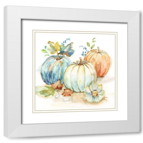 First Harvest Pumpkins I White Modern Wood Framed Art Print with Double Matting by Nan