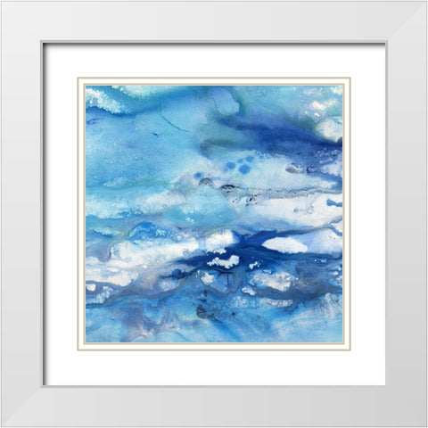 Marbled Blues White Modern Wood Framed Art Print with Double Matting by Nan