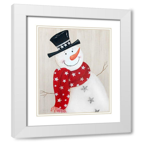 Festive Snowman I White Modern Wood Framed Art Print with Double Matting by Tava Studios