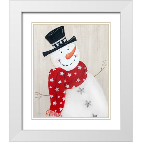 Festive Snowman I White Modern Wood Framed Art Print with Double Matting by Tava Studios