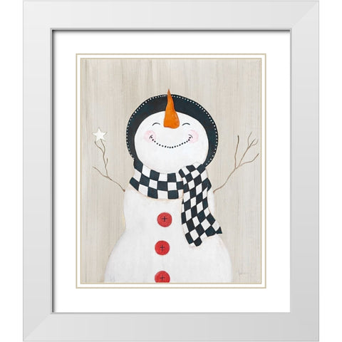 Festive Snowman II White Modern Wood Framed Art Print with Double Matting by Tava Studios