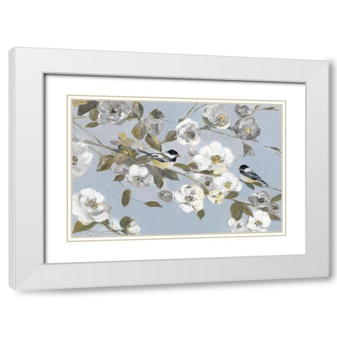 Chickadees and Blossoms II White Modern Wood Framed Art Print with Double Matting by Swatland, Sally