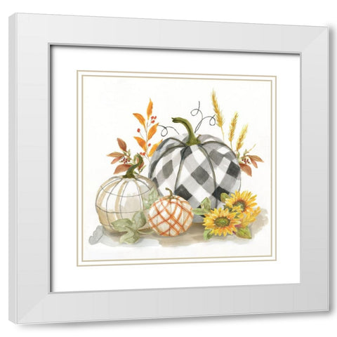 Pumpkin Decor II White Modern Wood Framed Art Print with Double Matting by Nan