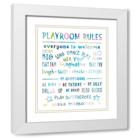 Playroom Rules White Modern Wood Framed Art Print with Double Matting by CAD Designs