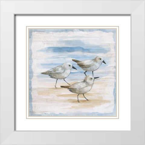 Shore Birds I White Modern Wood Framed Art Print with Double Matting by Nan