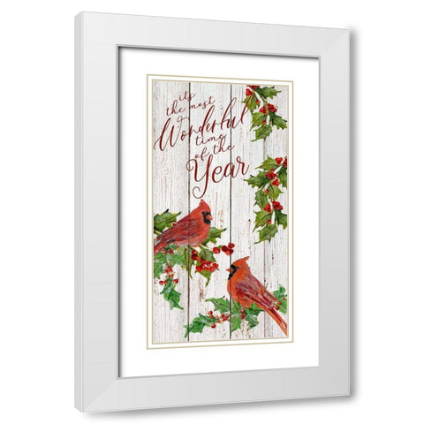 Wonderful Time Cardinals White Modern Wood Framed Art Print with Double Matting by Swatland, Sally